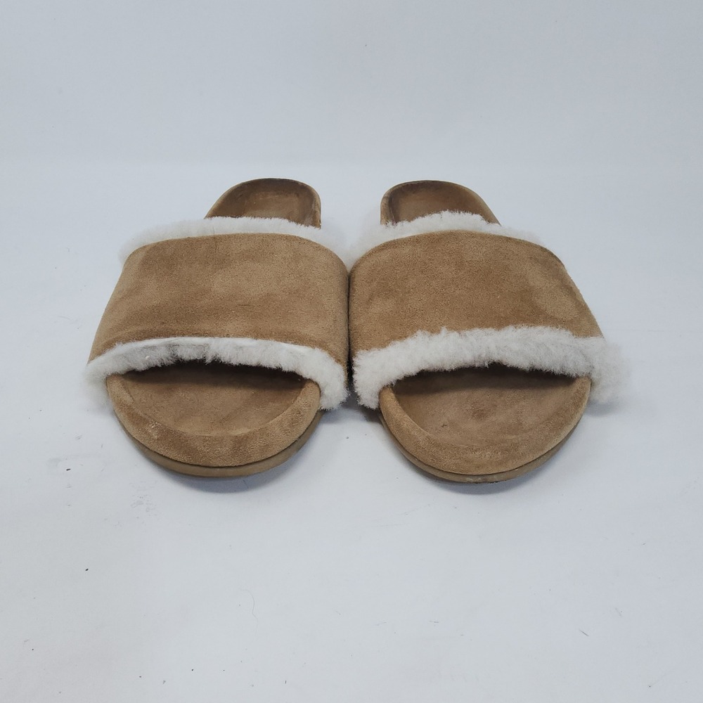 Beek Gallito Shearling Slide Sandals Women Sz 8 Tan Suede Faux Fur Flat Shoes - Picture 2 of 10